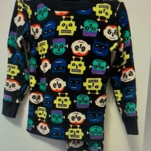 Kids Robot Face Long Sleeve Pajama Set - Black with Multicolor Faces